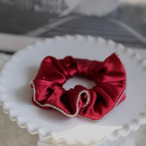 100% Silk Hair Scrunchie - Diamond Trim