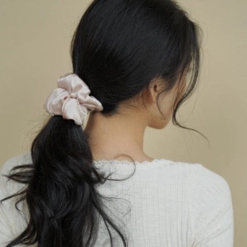 100% Silk Hair Scrunchie - Diamond Trim