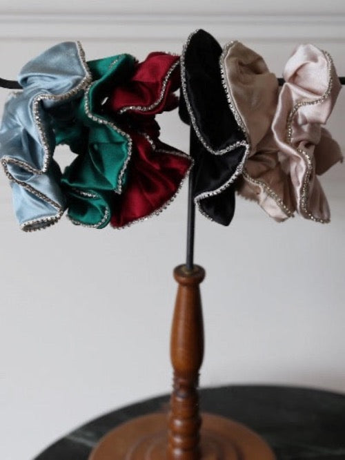 100% Silk Hair Scrunchie - Diamond Trim