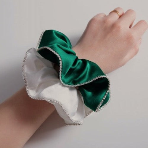 100% Silk Hair Scrunchie - Diamond Trim