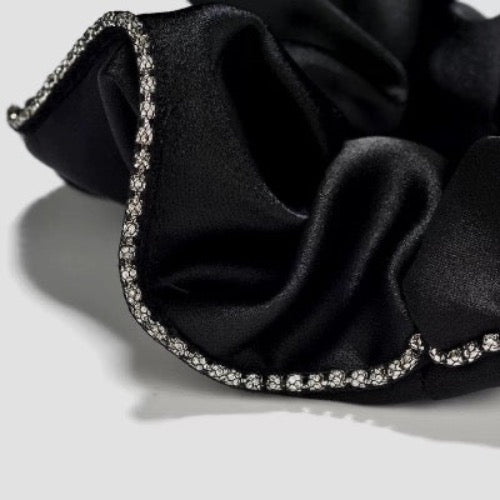 100% Silk Hair Scrunchie - Diamond Trim