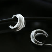Sculpture Style Matt Silver Hoop Earrings