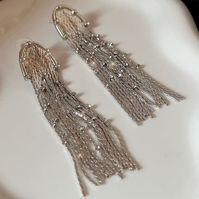 Sparkling Tassels Longline Earrings