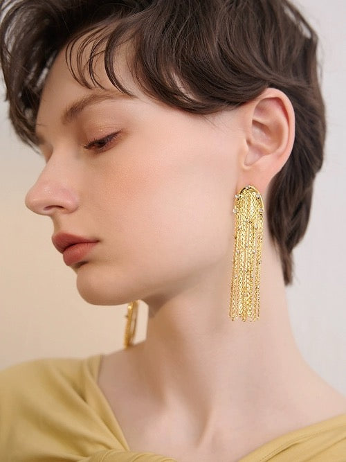 Sparkling Tassels Longline Earrings