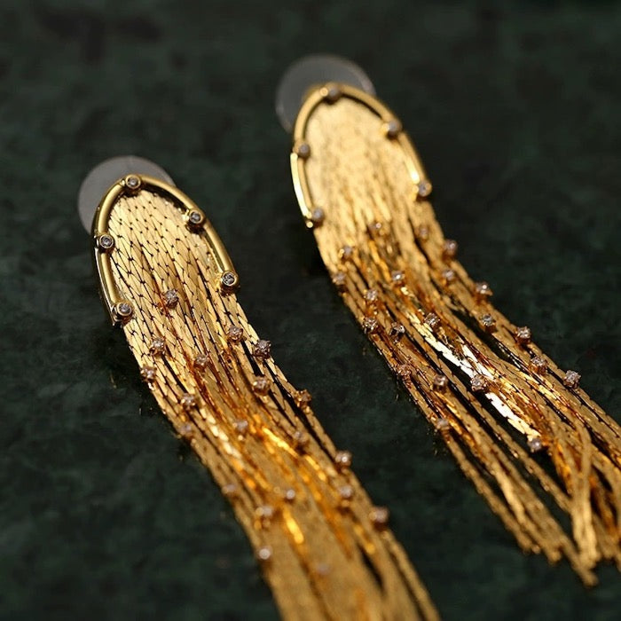 Sparkling Tassels Longline Earrings