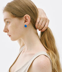 Bold Look Blue Onyx Round Ear Studs