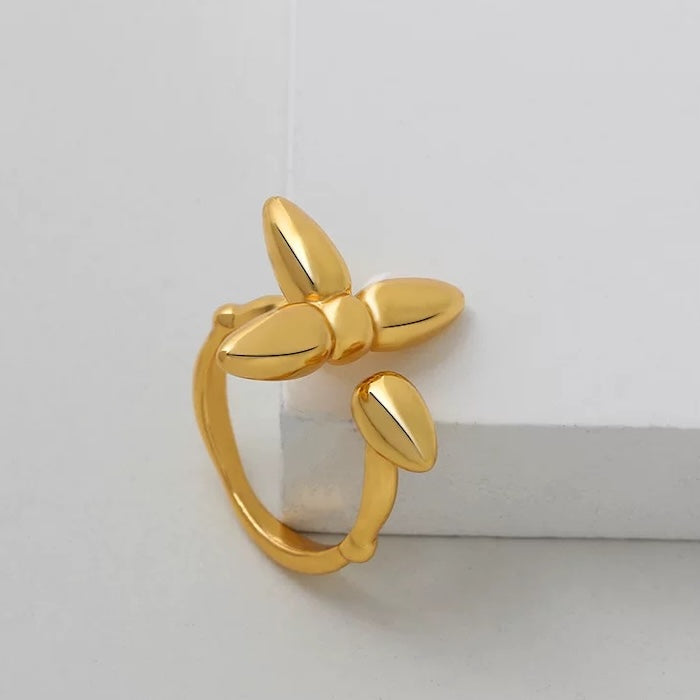 Minimalist Four Leaf Design Adjustable Ring