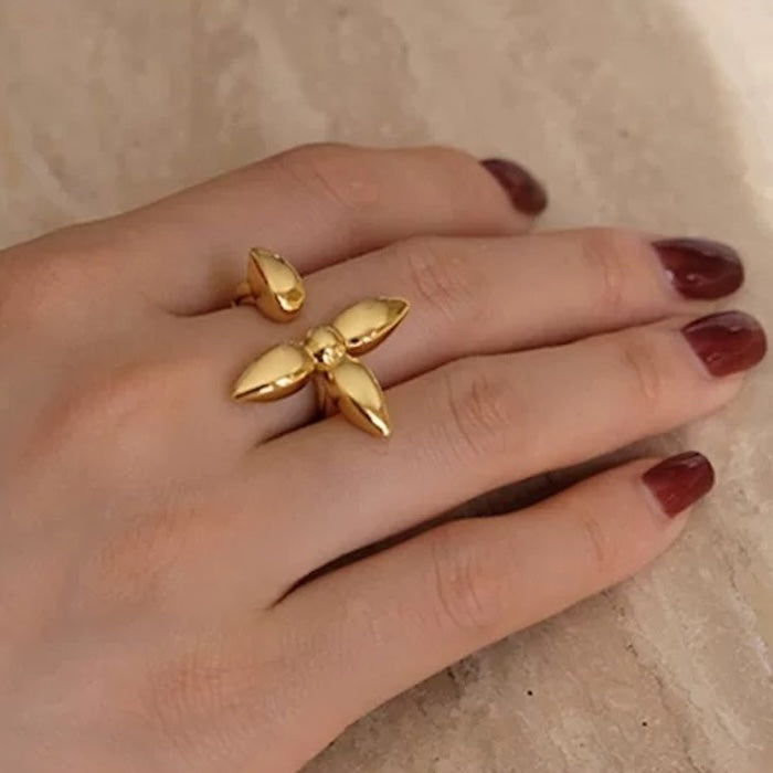 Minimalist Four Leaf Design Adjustable Ring