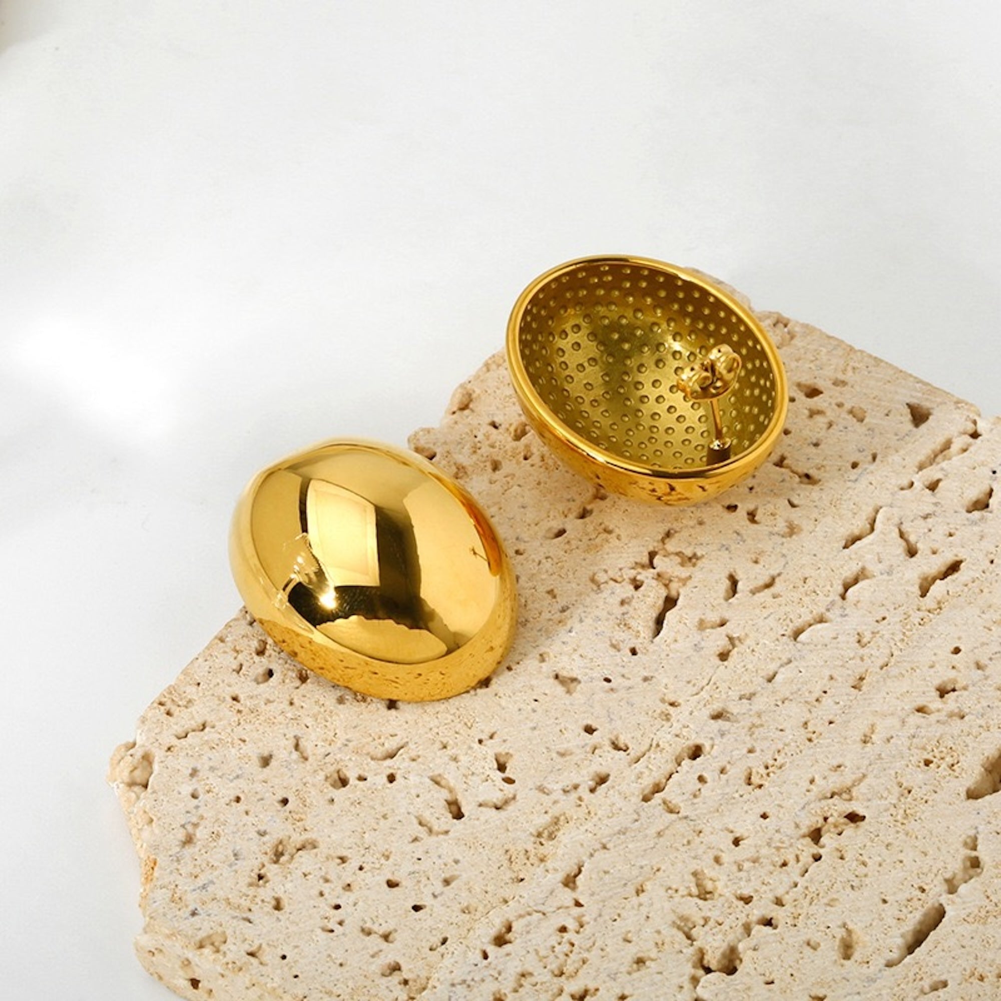 Minimalist Oval Eggshell Ear Studs-Gold n Silver