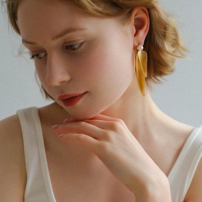 Vintage Style Golden Leaf Earrings