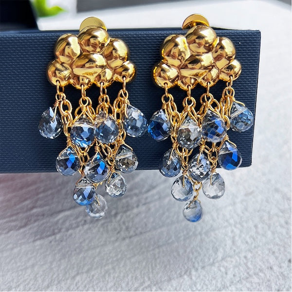 Cloud Design Blue Stones Drop Earrings