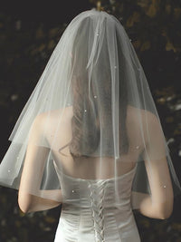 Elegant Two-tire Bride Veil with Small Pearls