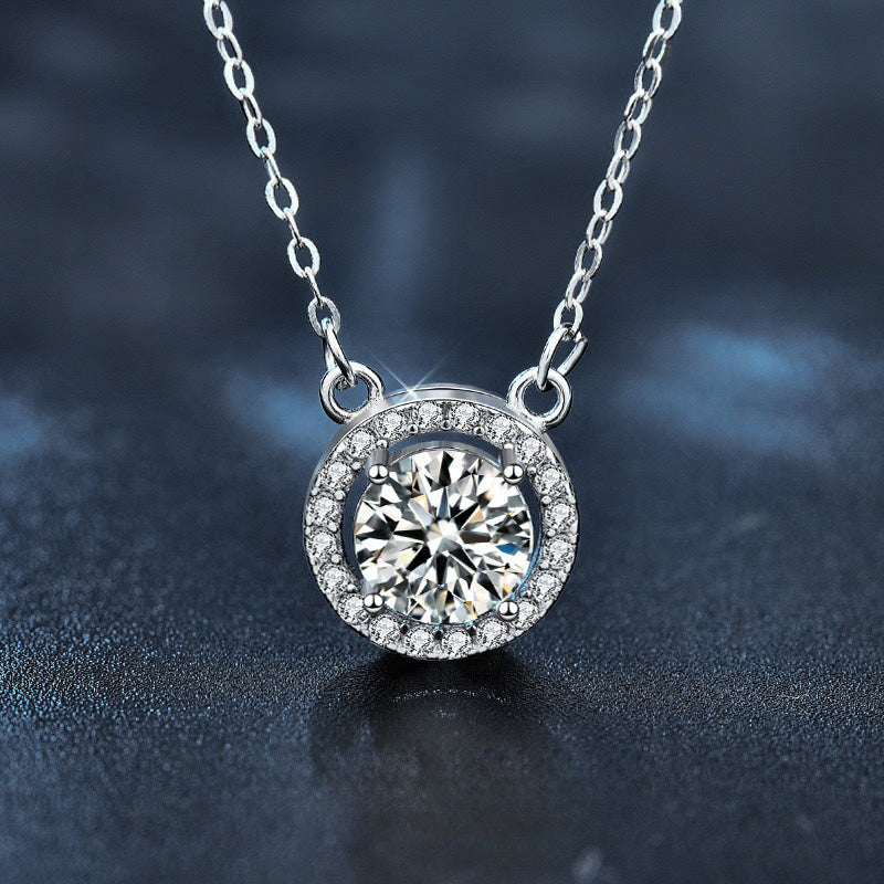 Sparkling Moissanite Halo Necklace