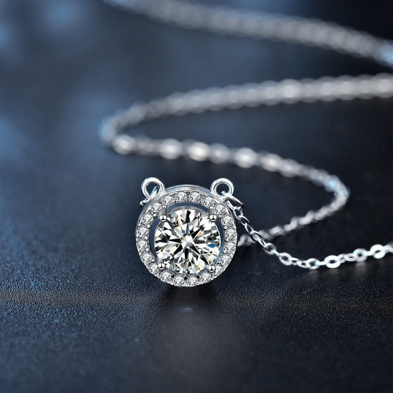 Sparkling Moissanite Halo Necklace