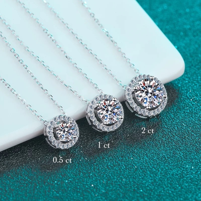 Sparkling Moissanite Halo Necklace