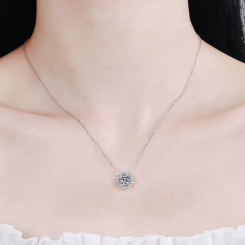 Sparkling Moissanite Halo Necklace