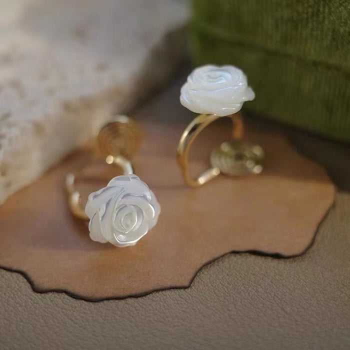 Vivid Mother of Pearl Rose Flower Ear Cuff-One Pair