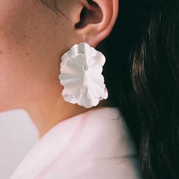 Chunky Silver Flower Petals Earrings