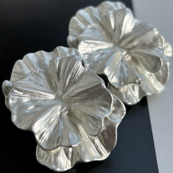 Chunky Silver Flower Petals Earrings