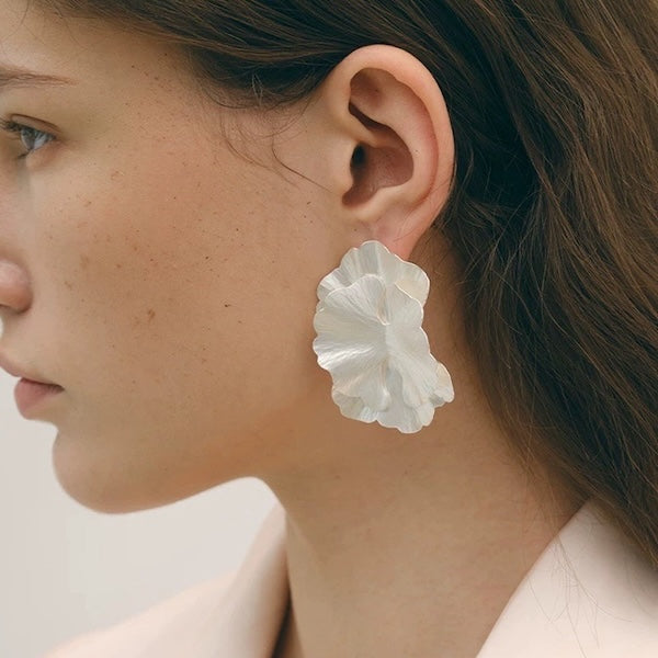 Chunky Silver Flower Petals Earrings