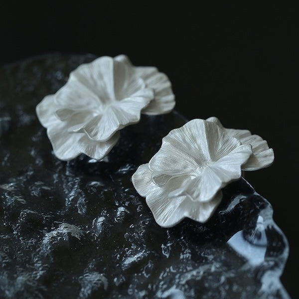 Chunky Silver Flower Petals Earrings