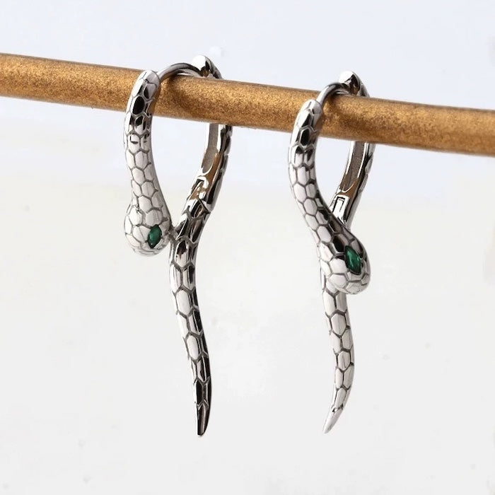 Unique Green-eye Cobra Design Earrings - Gold n Silver