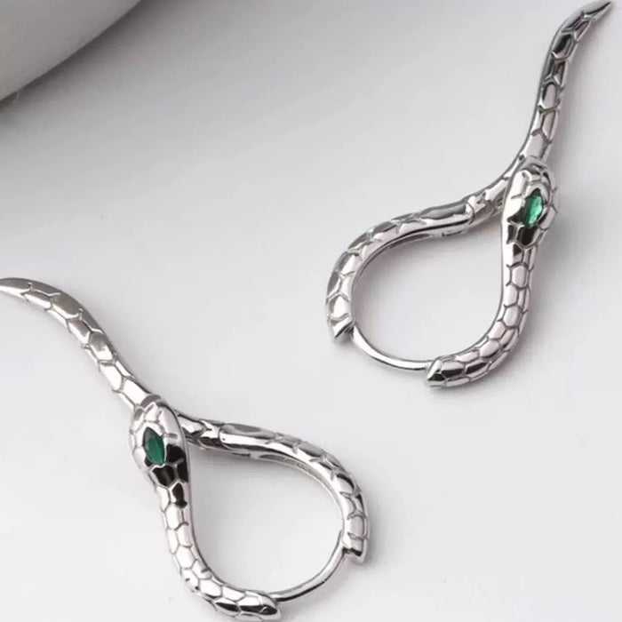 Unique Green-eye Cobra Design Earrings - Gold n Silver