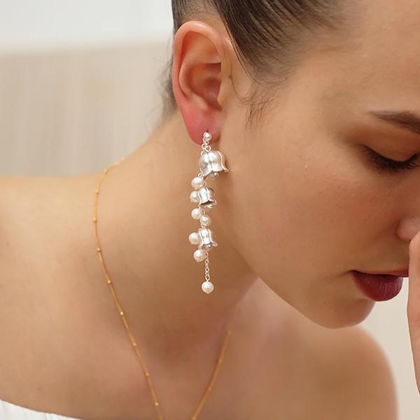 Lily of the Valley Asymmetrical Pearl Earrings