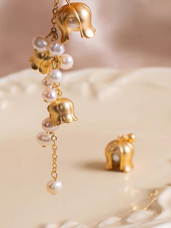 Lily of the Valley Asymmetrical Pearl Earrings