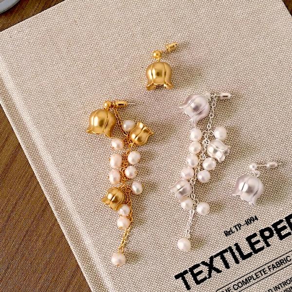 Lily of the Valley Asymmetrical Pearl Earrings