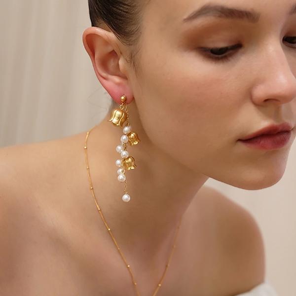 Lily of the Valley Asymmetrical Pearl Earrings