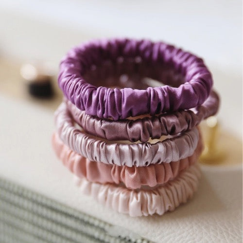 Chic 100% Silk Slim Hair Scrunchie -1cm wide