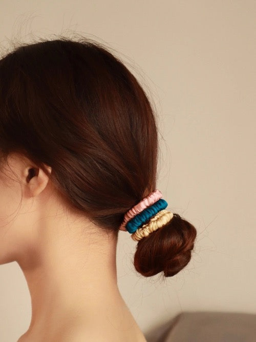 Chic 100% Silk Slim Hair Scrunchie -1cm wide