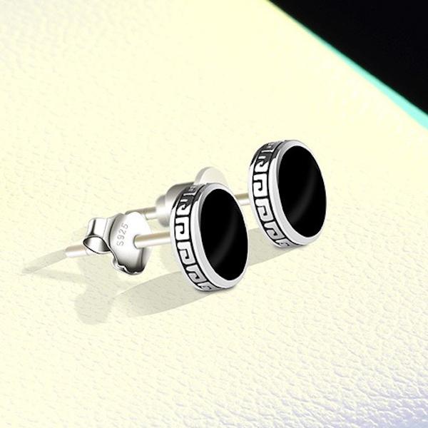 Timeless Black Enamel Silver Round Earrings