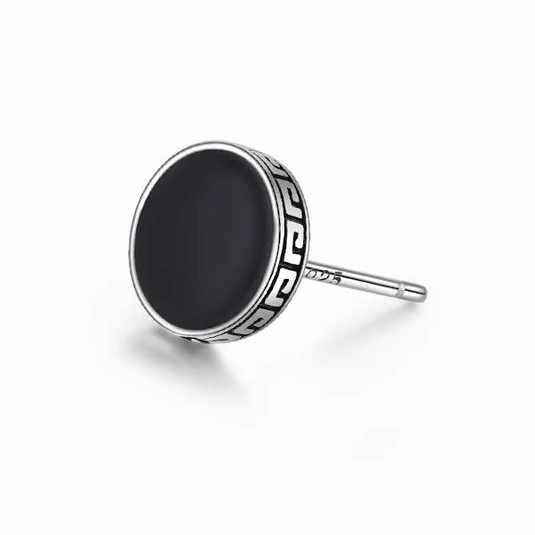 Timeless Black Enamel Silver Round Earrings