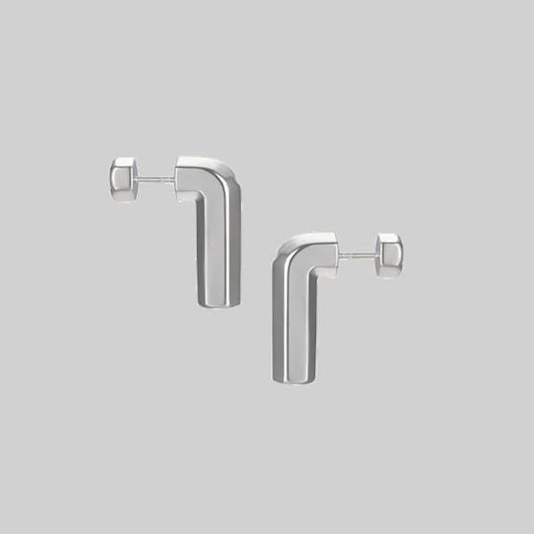 Unique Screw Design Silver Ear Studs