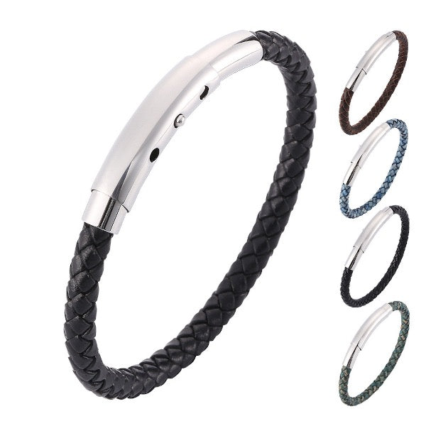 Genuine Braided Leather Bracelet-Silver Buckle