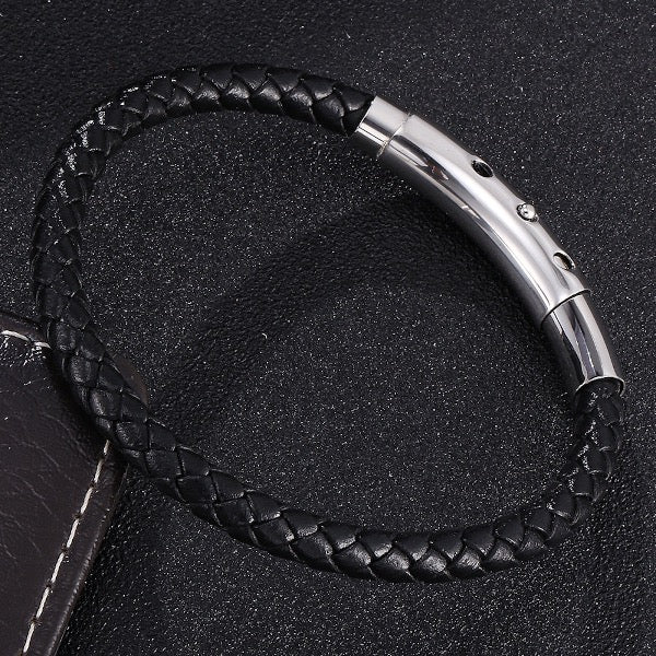 Genuine Braided Leather Bracelet-Silver Buckle