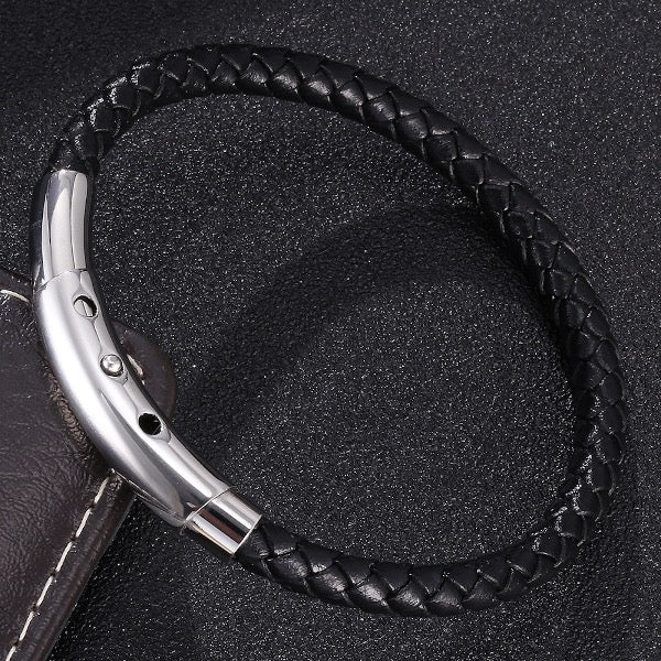 Genuine Braided Leather Bracelet-Silver Buckle