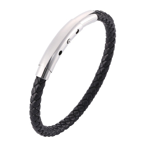 Genuine Braided Leather Bracelet-Silver Buckle