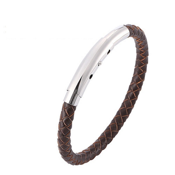 Genuine Braided Leather Bracelet-Silver Buckle