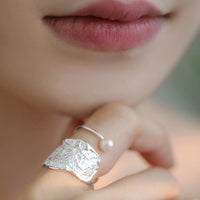 Sterling Silver Adjustable Textured Pearl Ring