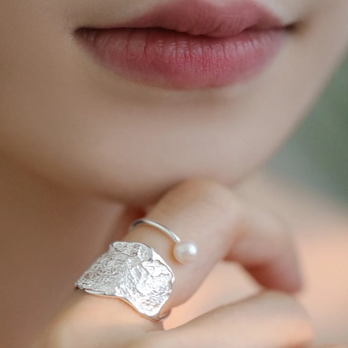 Sterling Silver Adjustable Textured Pearl Ring
