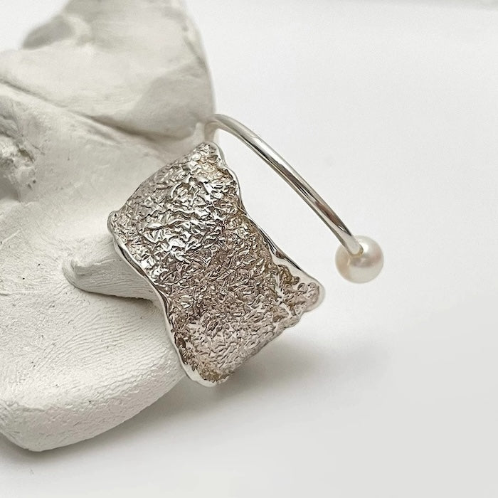 Sterling Silver Adjustable Textured Pearl Ring
