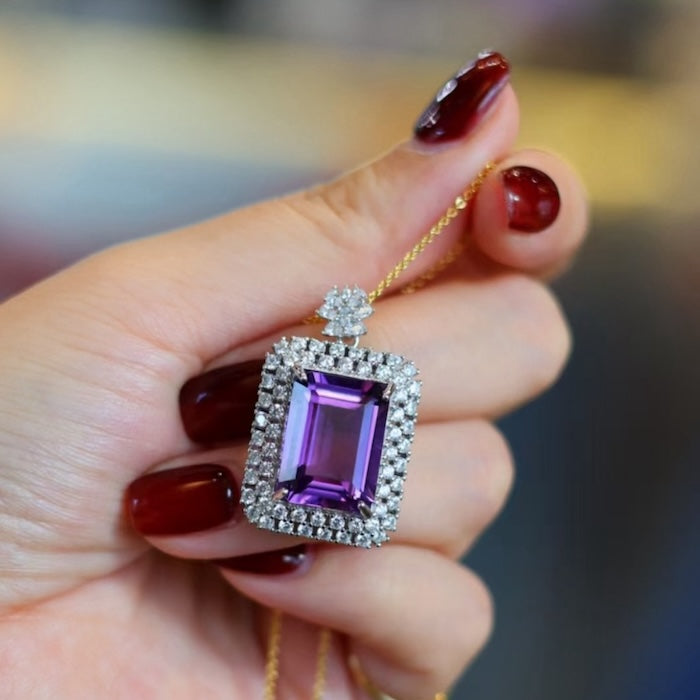 Royal Style Amethyst Square Framed Pendant-Pendant Only