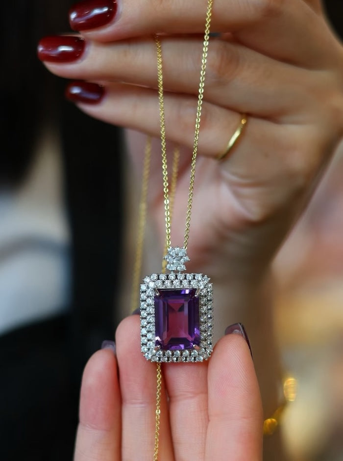 Royal Style Amethyst Square Framed Pendant-Pendant Only