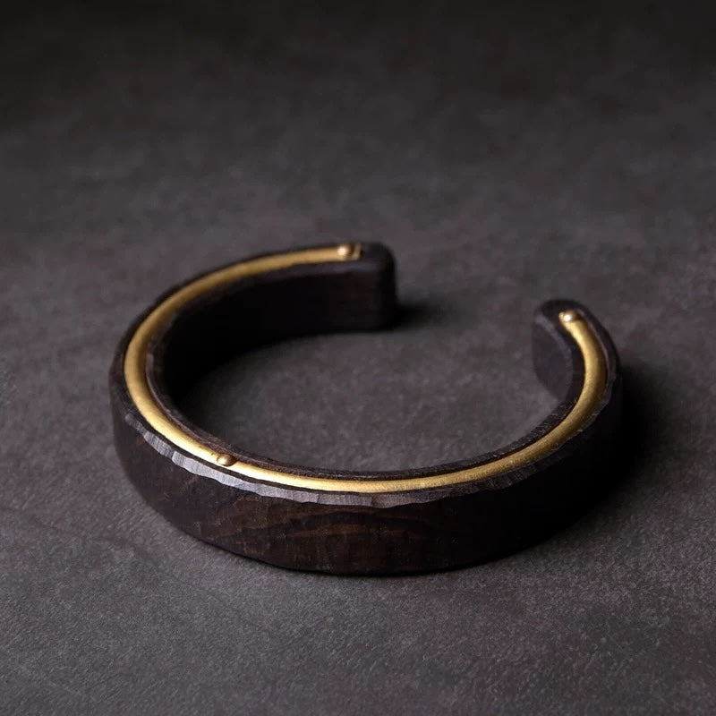 Black Sandal Wood Bronze Line Bangle-Unisex