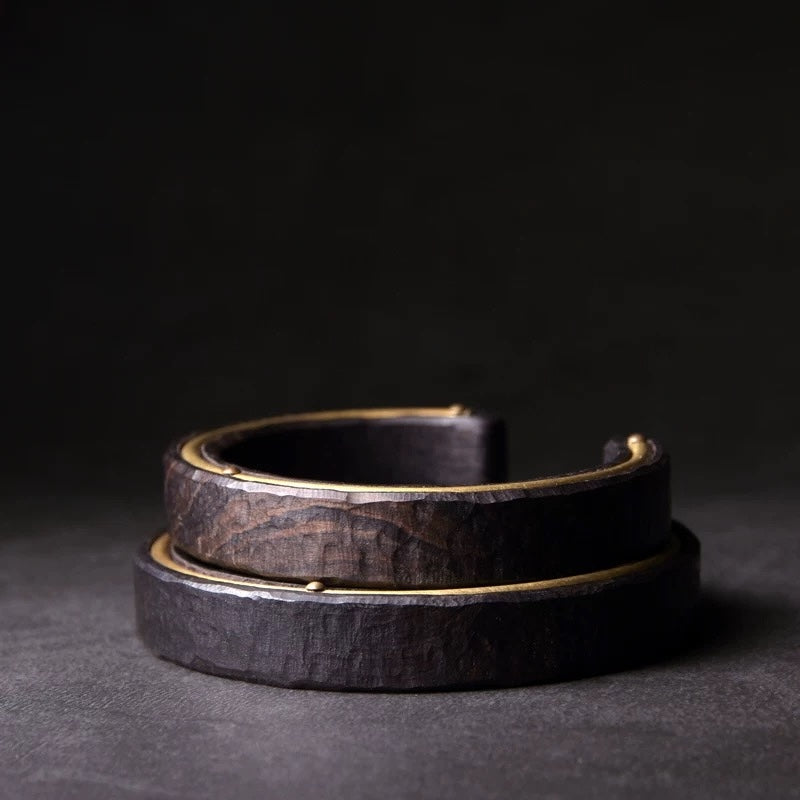 Black Sandal Wood Bronze Line Bangle-Unisex