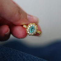 Emerald Gemstone Flower Ring - Real Emerald