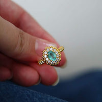 Emerald Gemstone Flower Ring - Real Emerald